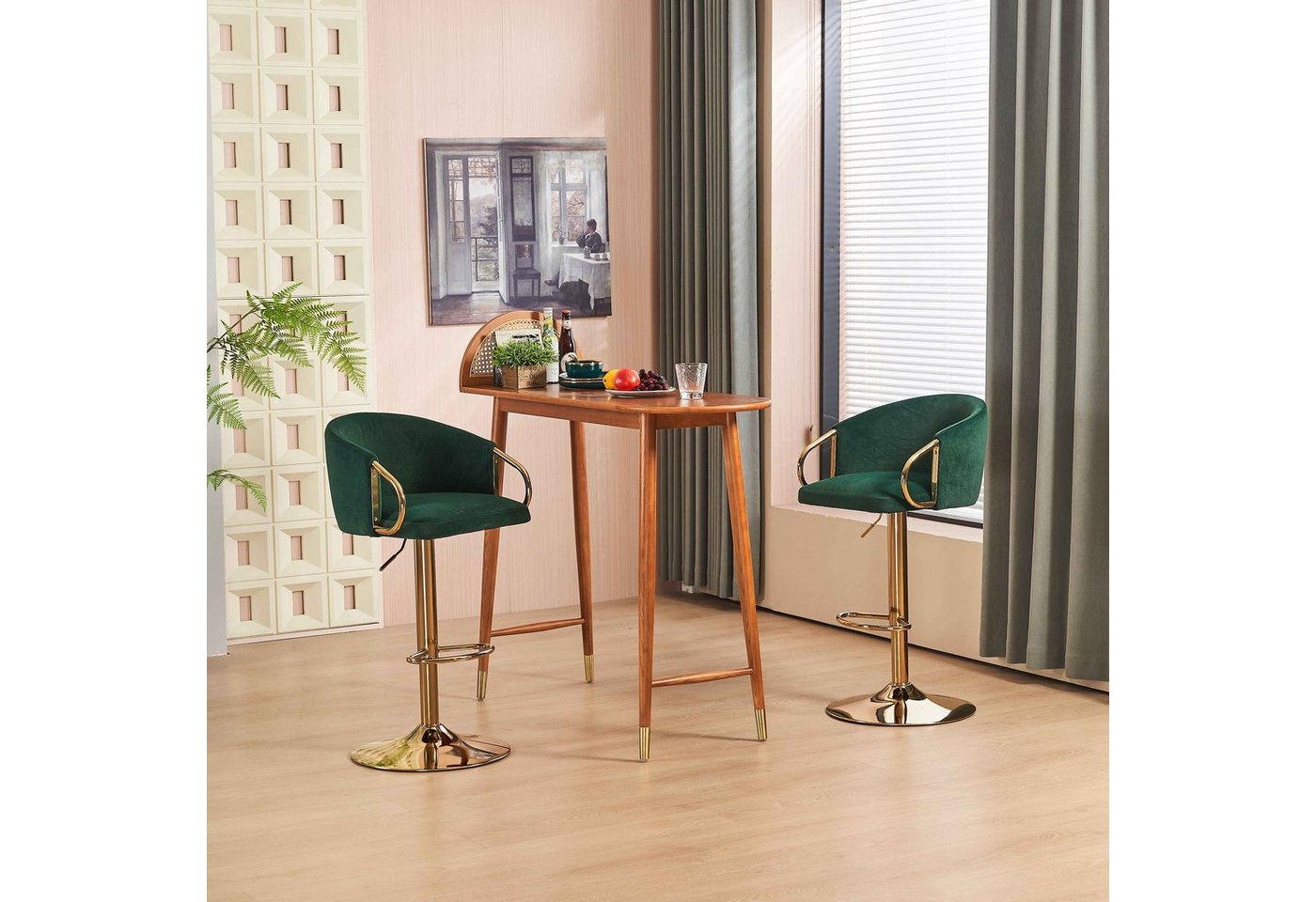 REDOM Barhocker Höhenverstellbare Barstühle, drehbare, 2er-Set (mit mittlerer Rückenlehne und goldener Fußstütze, für Küchen-, Bar- und Restauranttheken) von REDOM