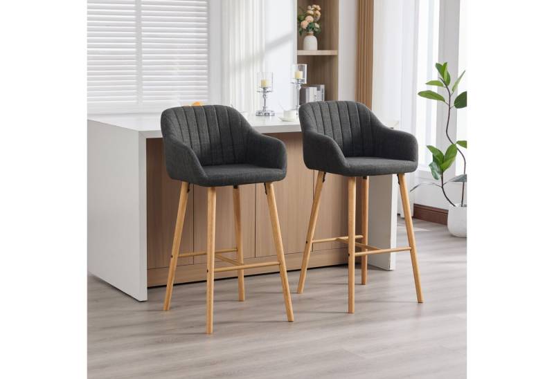 REDOM Barhocker Set aus zwei modernen Barhockern mit Armlehnen und hoher Rückenlehne (bequeme Leinen-Sitze, stabile Holzbeine), Barstühle Küchenstühle von REDOM