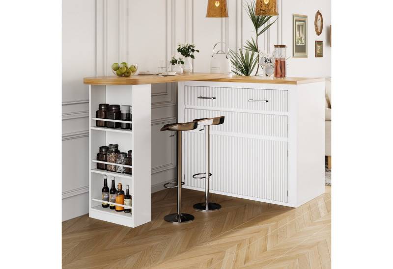 REDOM Bartisch Ausziehbarer (mit Stauraum & Soft-Close, Beweglicher Teleskop-Hochtisch mit Rollen, Schublade & Regalen, Kücheninsel & Home-Bar für Paare & Familien, 1-St., 137-215×39×102.3cm) von REDOM