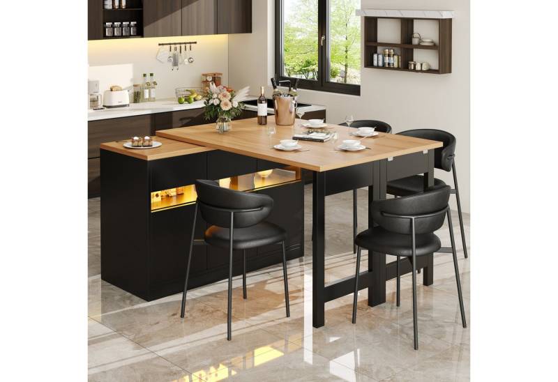 REDOM Bartisch Ausziehbarer Bartisch (mit LED-Beleuchtung, 360° Drehfunktion & Höhenverstellung 120-180 cm, Sideboard, Bar- & Arbeitstisch, 1-St., 120-180 cm) von REDOM