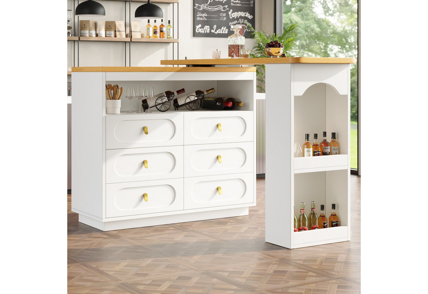 REDOM Bartisch Kücheninsel,drehbare Esstheke mit Stauraum (Moderner Ausziehbarer Bartisch mit LED-Beleuchtung, 360° Drehfunktion & Stauraum, 1-St., 137-203×39×90cm), 360° drehbare Essbar mit Stauraum von REDOM