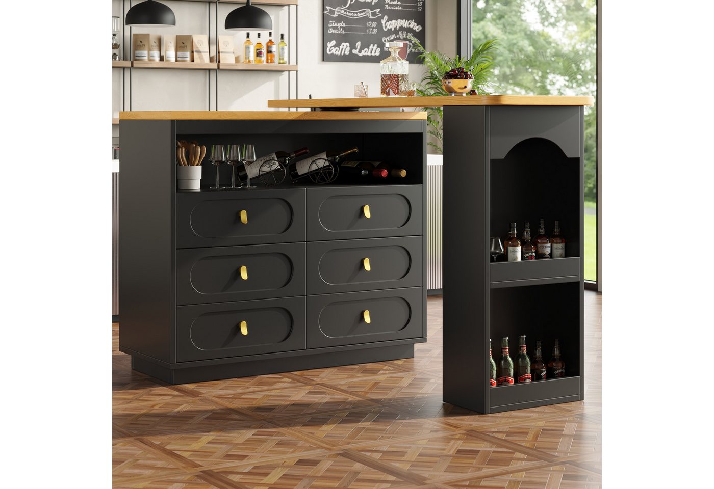 REDOM Bartisch Kücheninsel,drehbare Esstheke mit Stauraum (Moderner Ausziehbarer Bartisch mit LED-Beleuchtung, 360° Drehfunktion & Stauraum, 1-St., 137-203×39×90cm), 360° drehbare Essbar mit Stauraum von REDOM