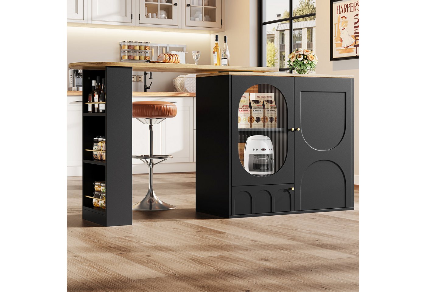 REDOM Bartisch Kücheninsel,drehbare Esstheke mit Stauraum (für Küche, Wohnzimmer & Büro – Kaffeebar mit drei Türen & herausnehmbarem Regal., 1-St), mit Stauraum von REDOM