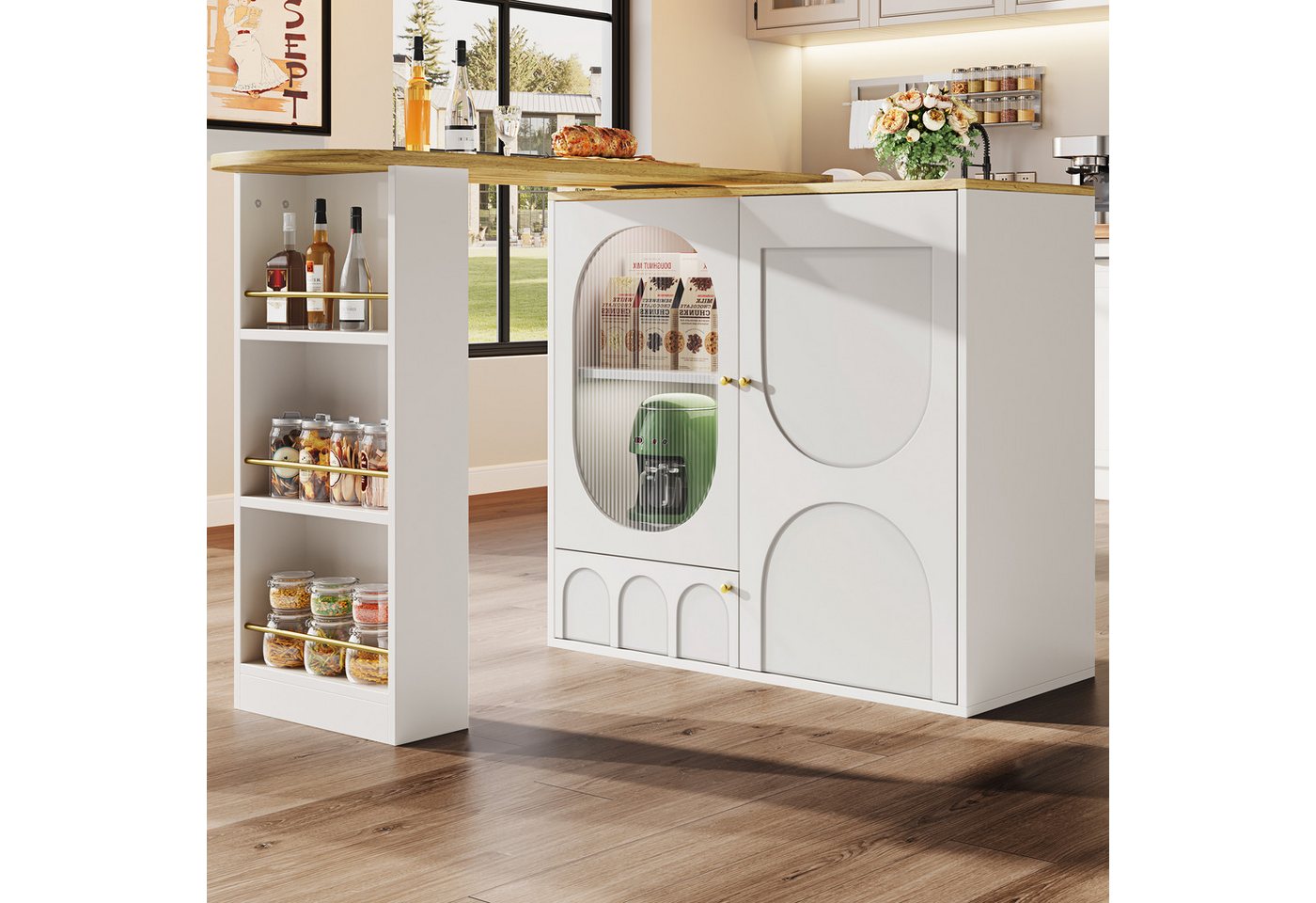 REDOM Bartisch Kücheninsel,drehbare Esstheke mit Stauraum (für Küche, Wohnzimmer & Büro – Kaffeebar mit drei Türen & herausnehmbarem Regal., 1-St), mit Stauraum von REDOM