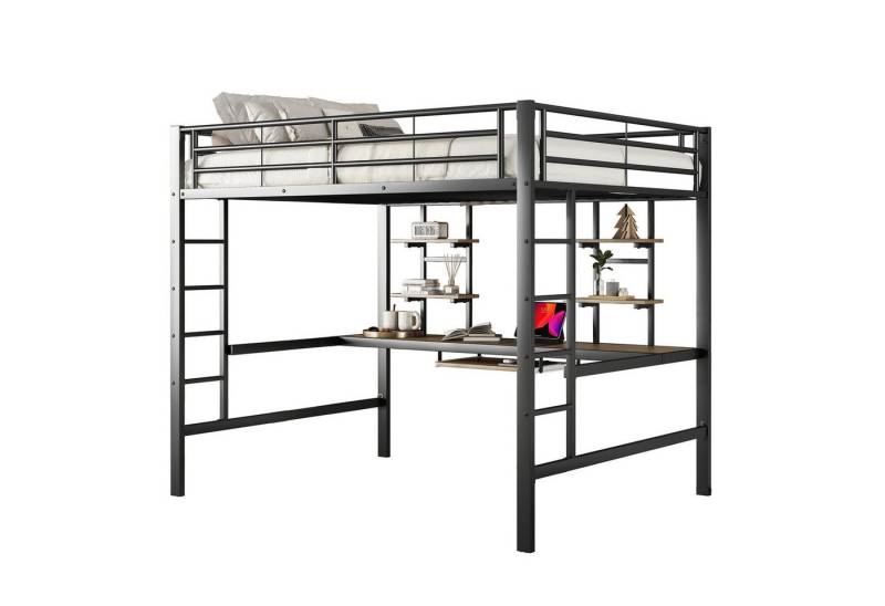 REDOM Bett Eisenbett, Bettgestell Metallbett, Hochbett mit Schreibtisch (Für Kinder, Jugendliche und Erwachsene, 140x200cm), Matratze nicht enthalten von REDOM