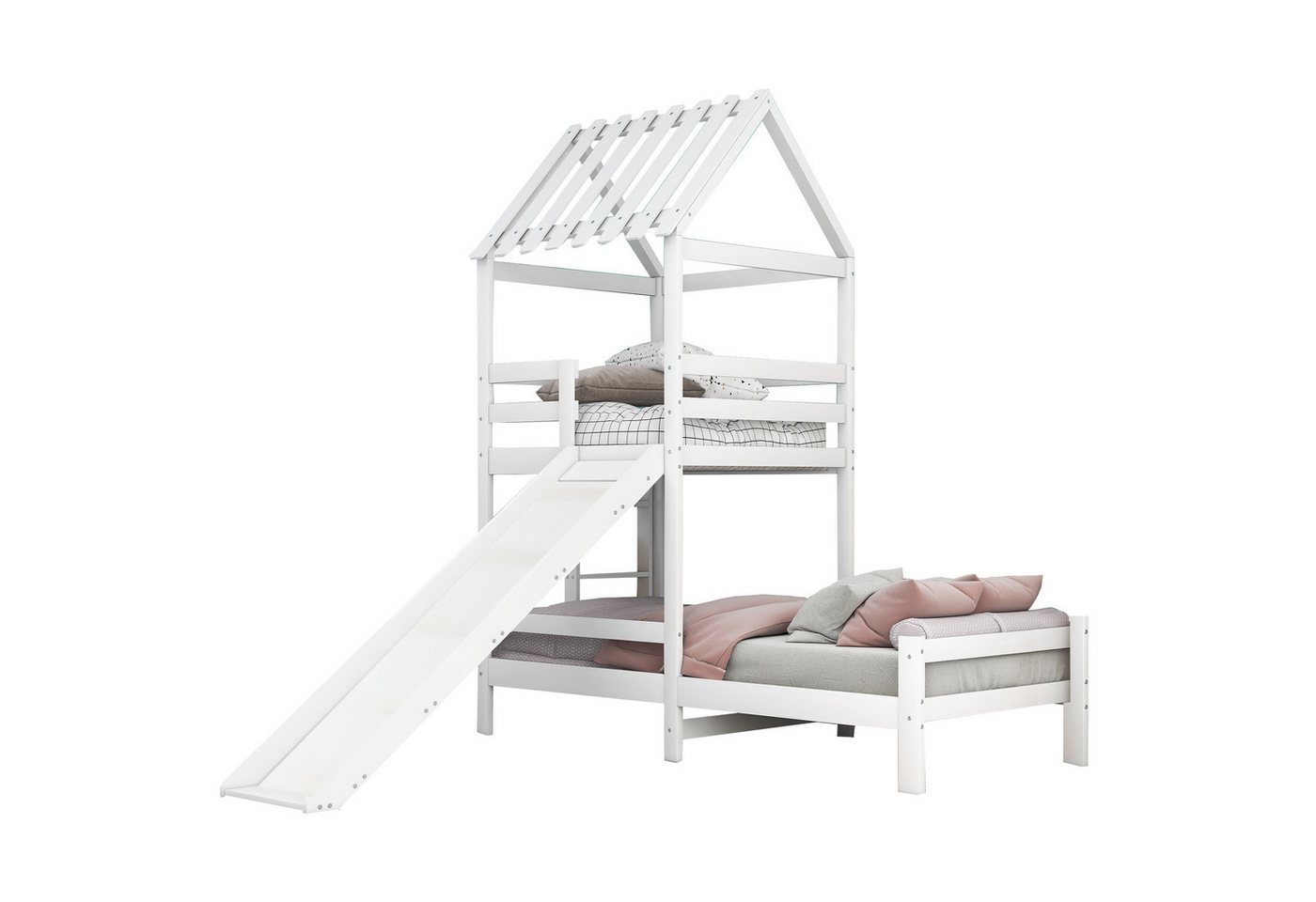 REDOM Bett Kinderbett, Hausbett, Rutschbett mit mit rechtwinkliger Leiter (mit Fallschutz und Gitter, Rahmen aus massiver Kiefer, 200x90cm), Ohne Matratze von REDOM