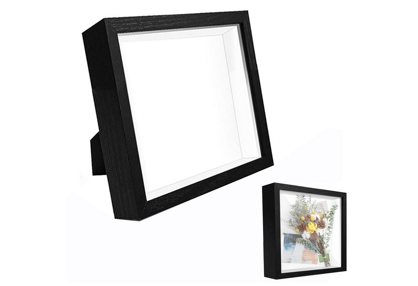 REDOM Bilderrahmen 3D Wandmontage Fotorahmen Kunstrahmen, (zum Befüllen Innenmaße 20.3*20.3*3 cm, 1 St), aus transparentes Plexiglas MDF-Holz, für Souvenirs Fotos getrocknete Blumen Tickets Dekoration Kunstwerke von REDOM