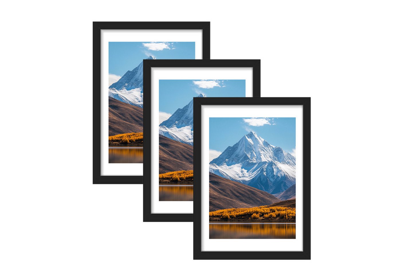REDOM Bilderrahmen-Set 3er Schwarz Fotorahmen Posterrahmen Set, (23 x 31,7 cm Klassische Kunstrahmen Bilderhalter, 3 St), Holz aus Massivholz mit Acrylglas, vertikal oder horizontal aufhängbar für Fotos Bilder Wanddekoration von REDOM