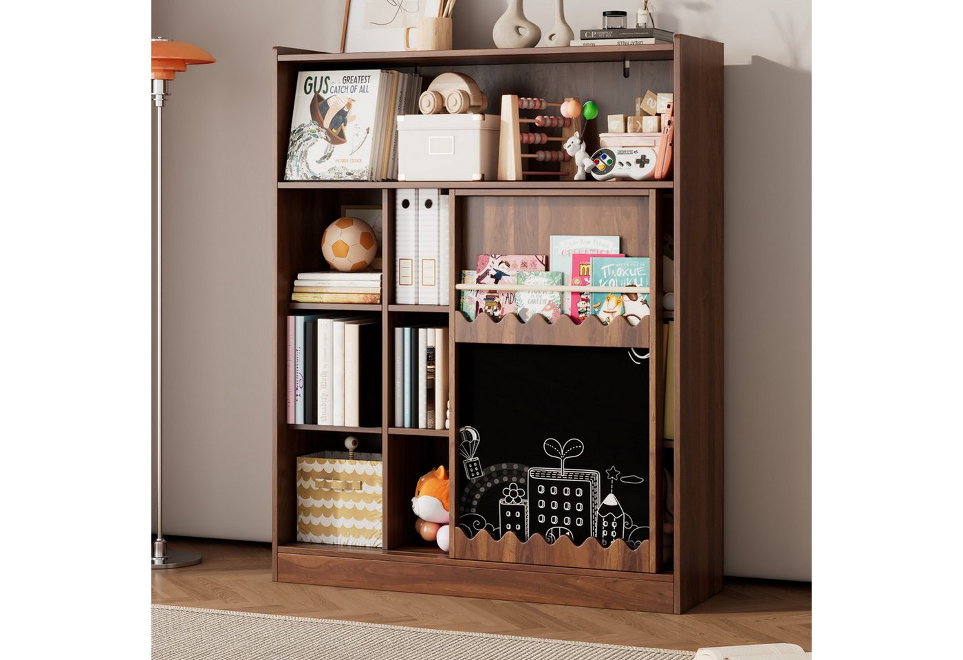 REDOM Bücherregal mit Maltafel, Standregal, Wohnzimmerschrank 1-tlg., mit offenen Schiebetüren, Aufbewahrungsregal von REDOM
