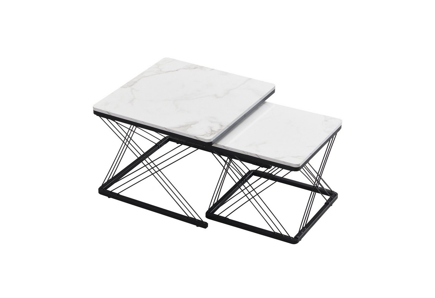 REDOM Couchtisch 2er Kaffeetisch Set Sofatisch Wohnzimmertisch (Sofatisch, 2-St., 60*60*45cm & 45*45*40cm), mit höhenverstellbare Füße und Tischplatte in Hochglanz-Marmoroptik von REDOM