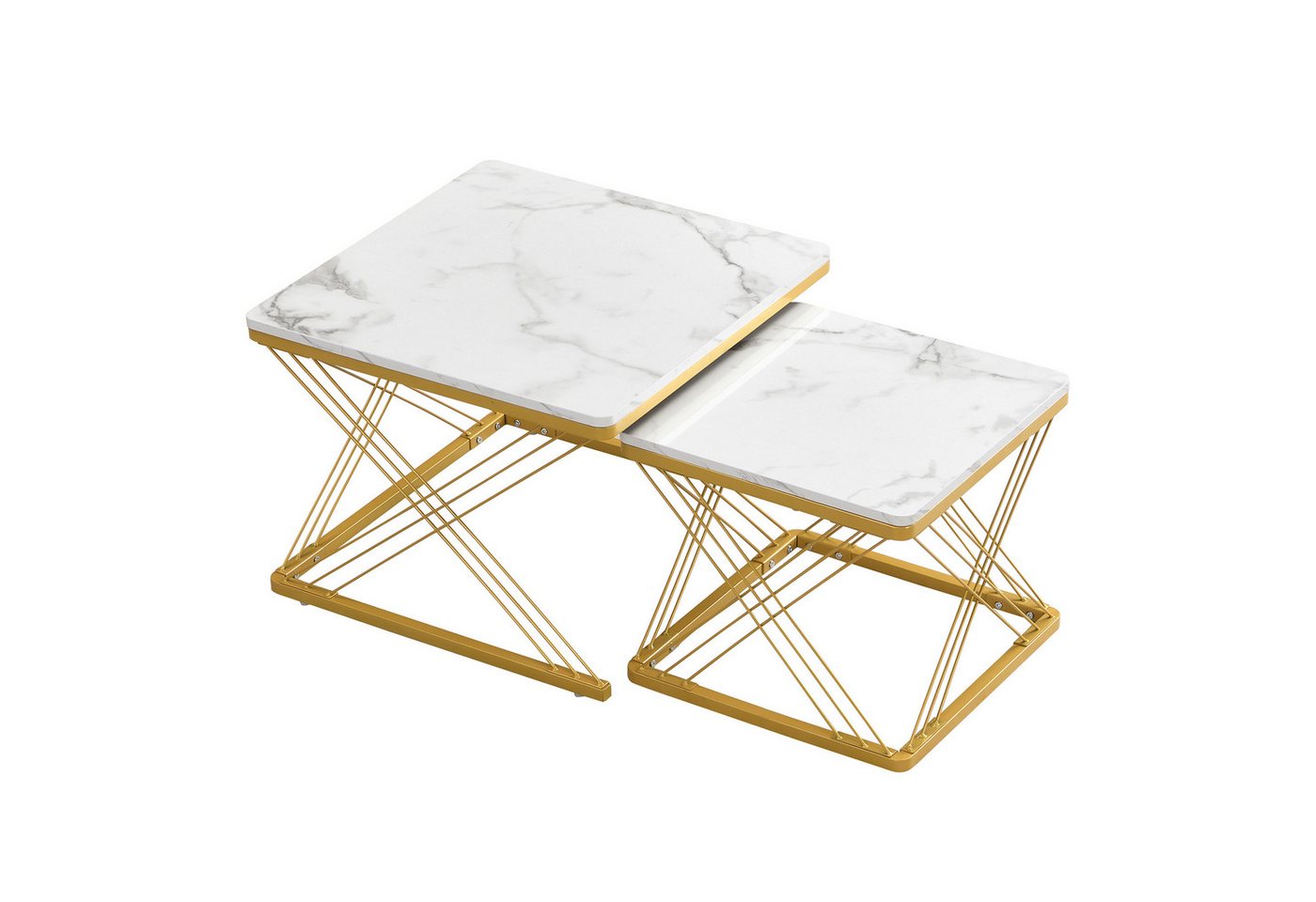 REDOM Couchtisch 2er Kaffeetisch Set Sofatisch Wohnzimmertisch (Sofatisch, 2-St., 60*60*45cm & 45*45*40cm), mit höhenverstellbare Füße und Tischplatte in Hochglanz-Marmoroptik von REDOM