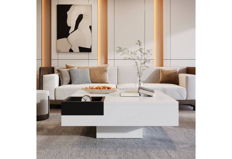 REDOM Couchtisch Couchtisch mit LED-Beleuchtung, schwarz-weiß (Hochglanz-Finish, 1-St., 72 cm breit), abnehmbarer Aufbewahrungsbox von REDOM