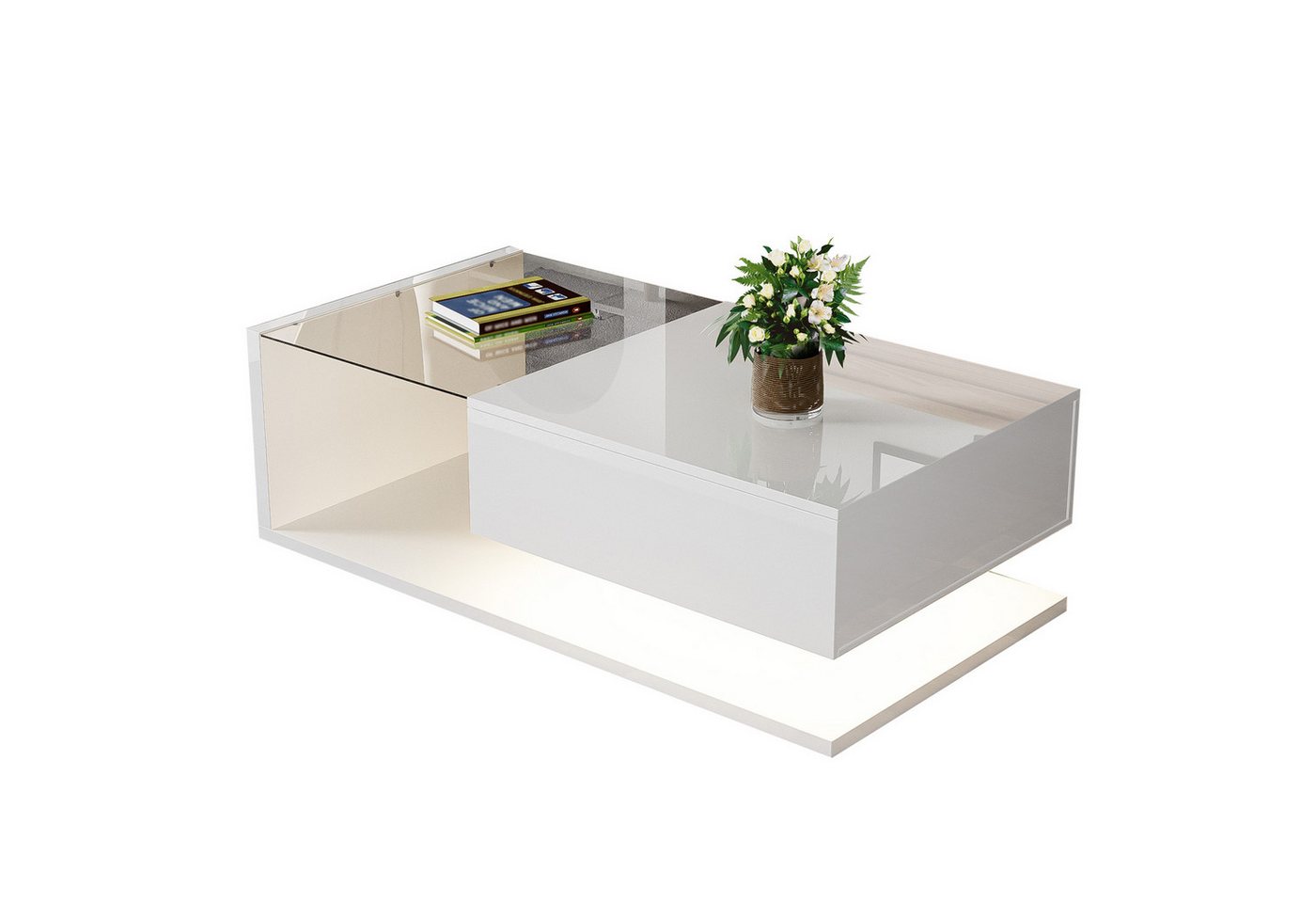 REDOM Couchtisch Kaffeetisch Sofatisch Beistelltisch Wohnzimmertisch (Wohnzimmertisch, 1-St., 105*55*32,5cm), mit Glastischplatte, Schublade und 16-farbigen variablen LED-Leuchten von REDOM