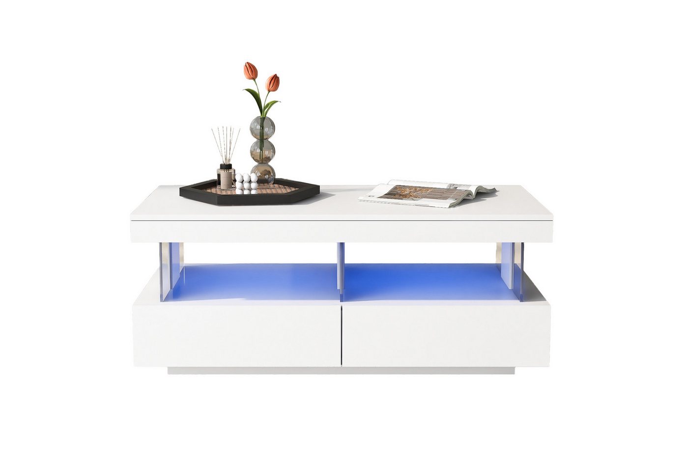 REDOM Couchtisch Kaffeetisch Wohnzimmertisch Sofatisch Teetisch (mit LED-Beleuchtung und hochglänzender Tischplatte), Moderner Hochglanz-Sofatisch Wohnzimmertisch Hochglanzoberfläche von REDOM