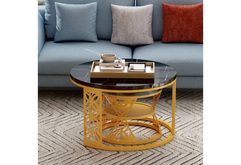 REDOM Couchtisch Kontrastfarbendesign (Satztisch, Sofatisch, 2-St., 70 x 70 x 45 cm + 45 x 45 x 37cm), Kontrastfarbendesign, Marmor Furnier von REDOM