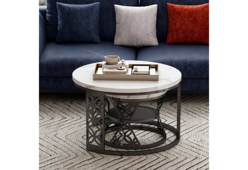 REDOM Couchtisch Kontrastfarbendesign (Satztisch, Sofatisch, 2-St., 70 x 70 x 45 cm + 45 x 45 x 37cm), Kontrastfarbendesign, Marmor Furnier von REDOM