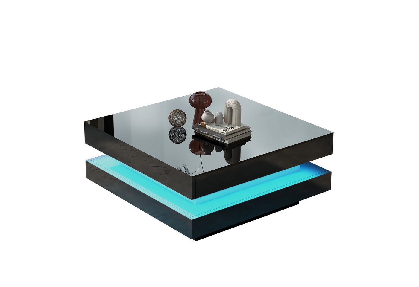 REDOM Couchtisch LED schwarz Hochglanz quadratischer Wohnzimmertisch (1-St), mit 16-farbiger LED-Beleuchtung, 70x70x36 cm von REDOM