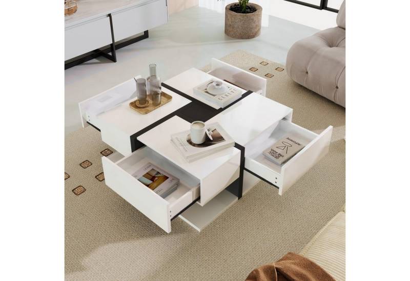 REDOM Couchtisch Moderner Couchtisch mit Holzmaserung in Eiche-Optik (versteckte Schubladen, Geometrisches Design), 78x36x78 cm von REDOM