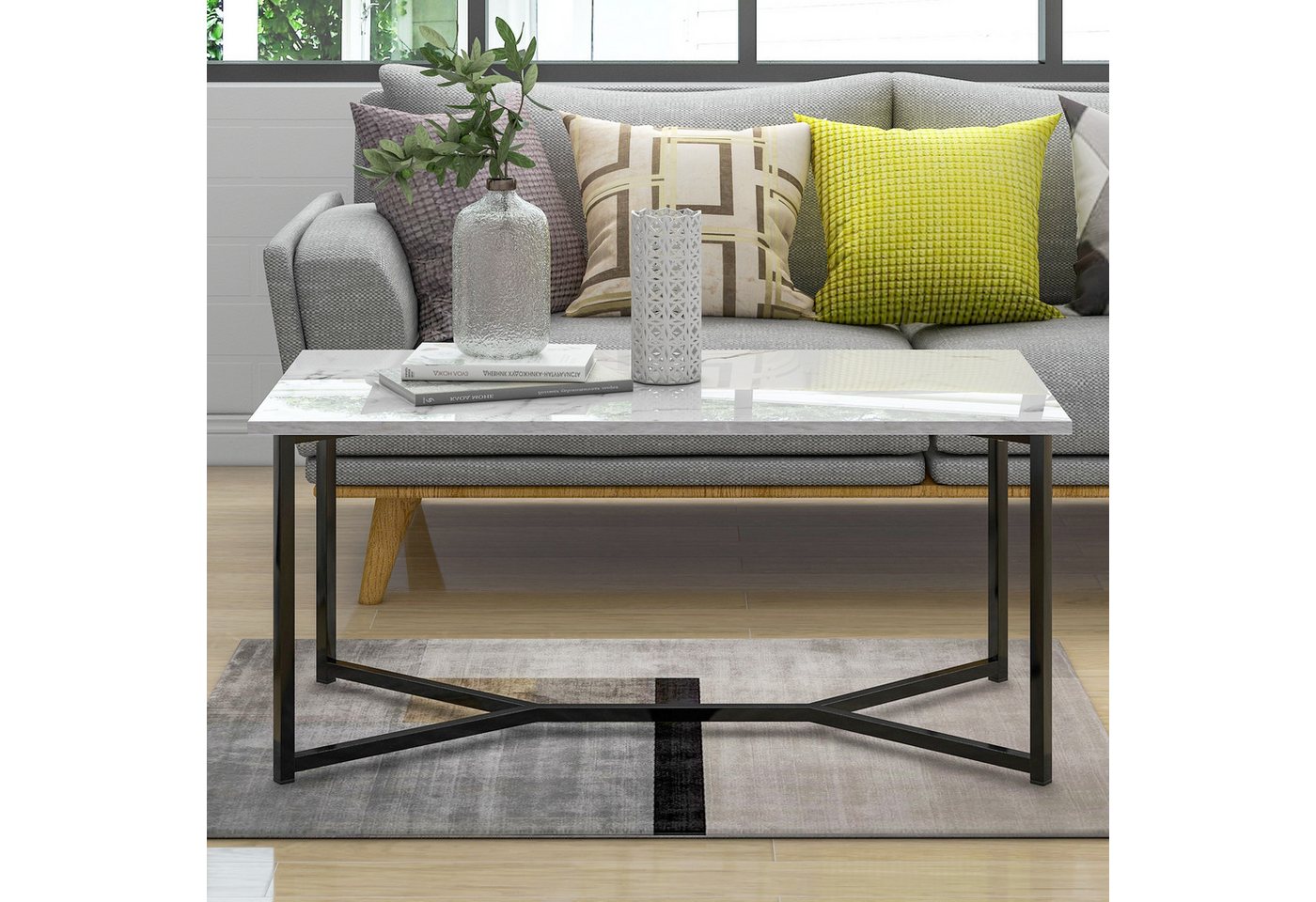 REDOM Couchtisch Sofa Beistelltisch mit Y-Gestell (106*55*45 CM(LxWxH) Weiß), Mid Century Modern Holz Rechteck Couchtisch Wohnzimmer von REDOM