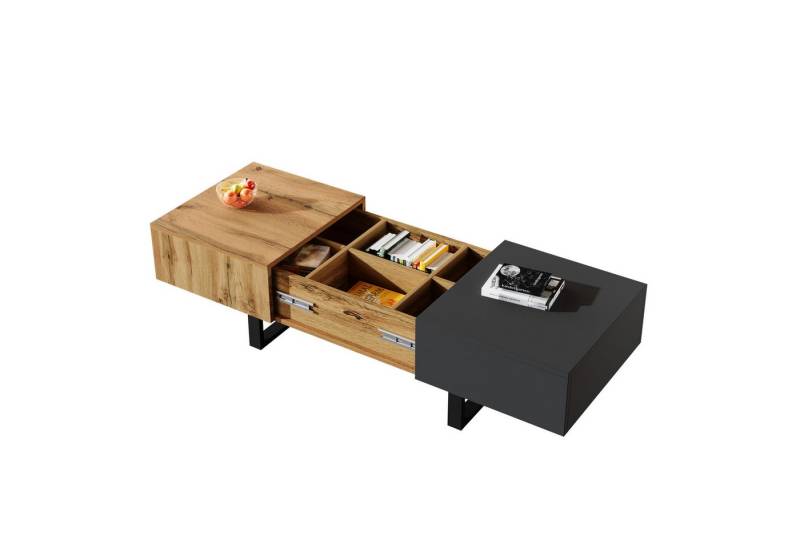 REDOM Couchtisch Wohnzimmertisch (Multifunktionaler verschiebbarer Couchtisch mit versteckter Aufbewahrung, 1-St., 100-155*55*22cm), hochwertiger Holz- und Metallhalterung, einfach zu installieren von REDOM