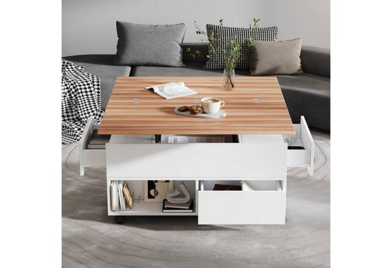 REDOM Couchtisch Wohnzimmertisch mit anhebbarer Tischplatte (Sofatisch, Beistelltisch, Esstisch, 1-St., mit 4 Rollen, 4 Schubladen), mit Rollen von REDOM