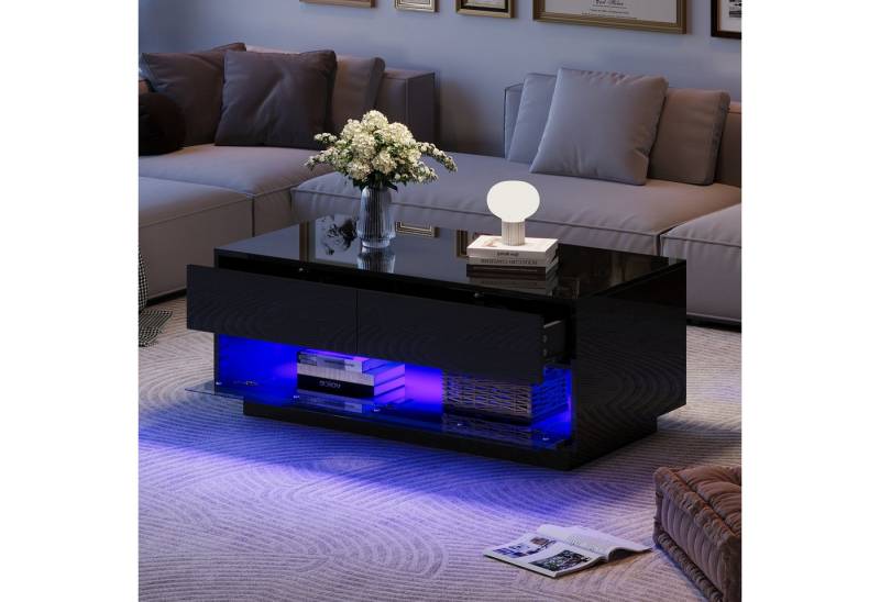REDOM Couchtisch mit USB-Stromversorgung (Beistelltisch, Kaffeetisch, 1-St., 2 Schubladen), Bluetooth-LED-Lichtleiste von REDOM
