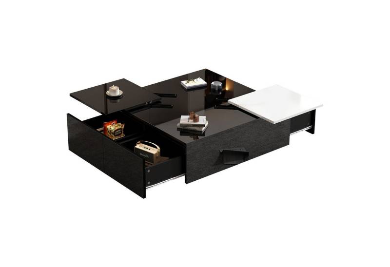 REDOM Couchtisch mit kleine verschiebbare Tischplatte (Satztisch, Wohnzimmertisch Beistelltisch, 1-St., 4 Schubladen), Hochglänzender quadratischer Couchtisch mit Ablagefläche von REDOM