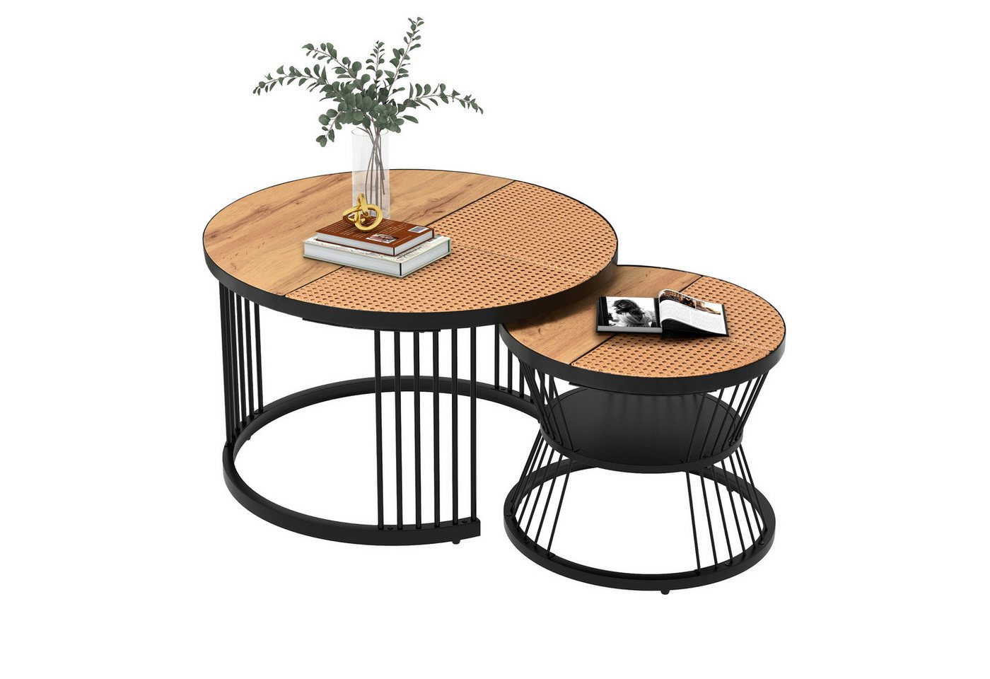 REDOM Couchtisch und 2er Set, Beistelltisch für Schlafzimmer Balkon (Solid und Dauerhaft Smart Einzigartigrd Design Safety Design, 2-St), Satz Marmor Furnier Sofa Seite Nest von Tischen Runde Endtische von REDOM