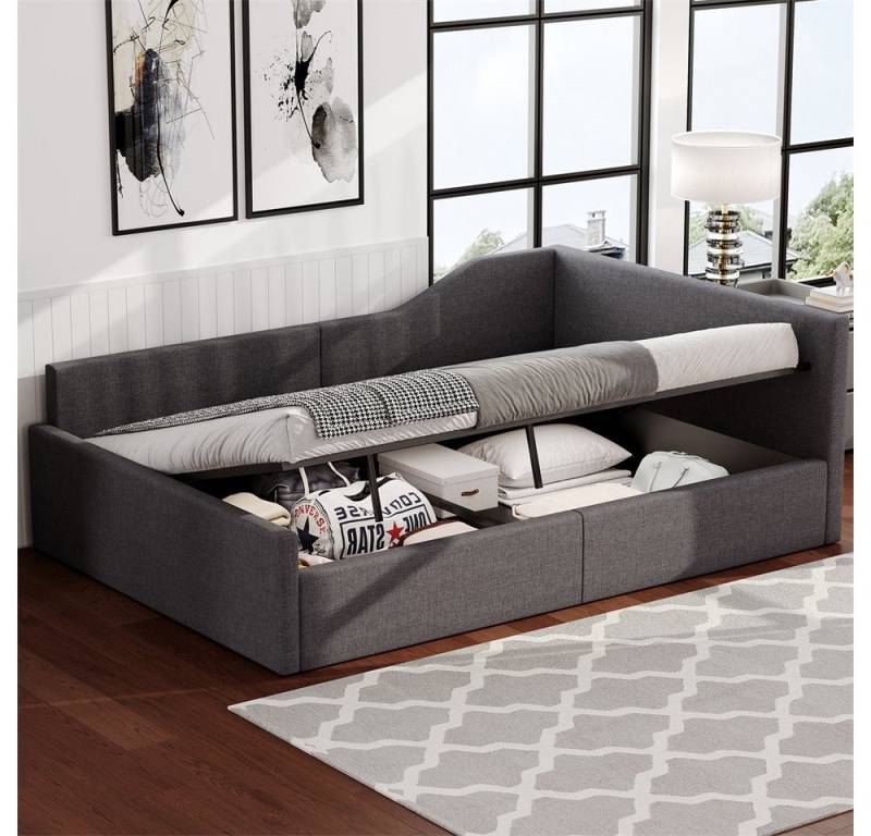 REDOM Daybett Schlafsofa,Tagesbett,Funktionsbett (Gepolstertes 140x200 Tagesbett mit Stauraum – Modernes Design aus Leinen mit Rückenlehne & Armlehnen) von REDOM