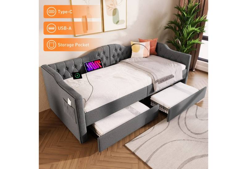 REDOM Daybett Tagesbett Schlafsofa (90x190cm), mit USB Type C Ladefunktion und 2 Schubladen von REDOM
