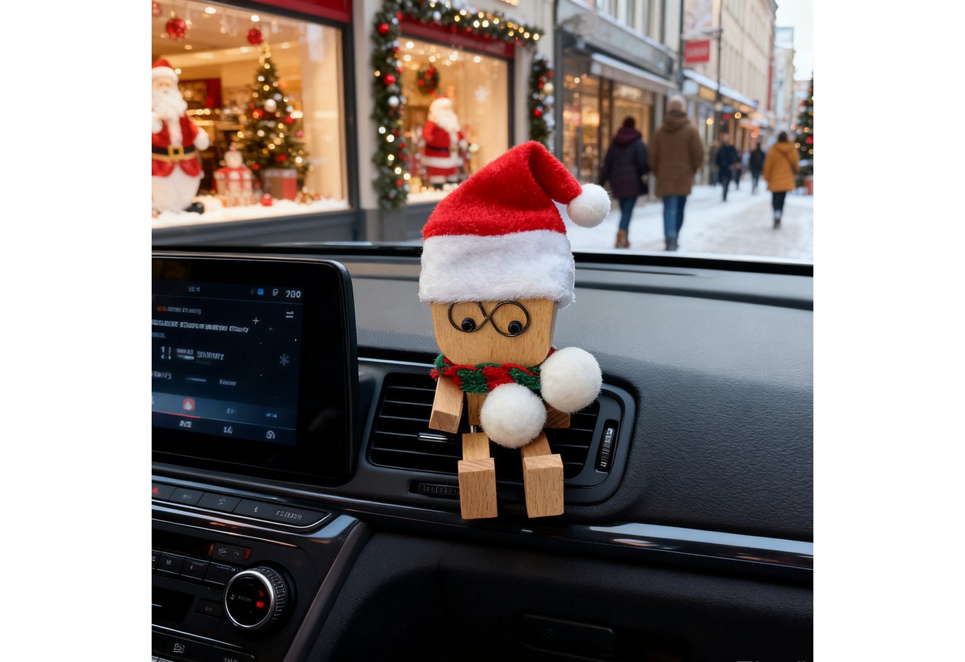 REDOM Dekofigur Auto Deko Holz Wackelfigur lustige Wackelpuppe Armaturenbrett Deko (mit 12 Emoji-Magneten zum Austauschen und Kombinieren, 1 St., Geschenk mit fröhlicher Ausstrahlung), Handgefertigte Figur fürs Armaturenbrett Schreibtisch Regal von REDOM