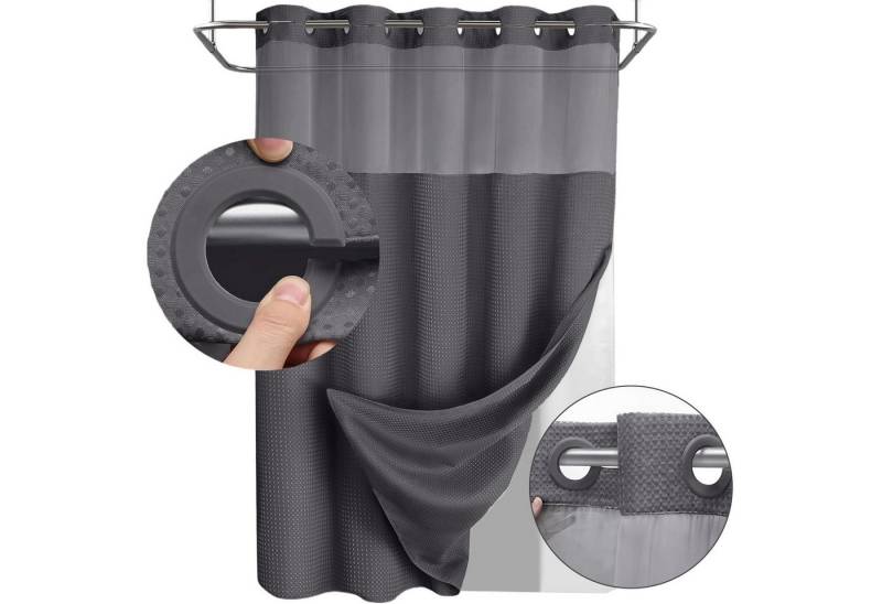 REDOM Duschvorhang Badevorhang Badezimmer Vorhang mit Waffelmuster doppellagig Breite 183 cm (ohne Haken Wasserabweisend Anti-schimmel, 1-tlg., mit Sichtfenster Pflegeleicht Waschbar), Abnehmbarer Innenvorhang für Dusche Badewanne Gäste-WC usw von REDOM