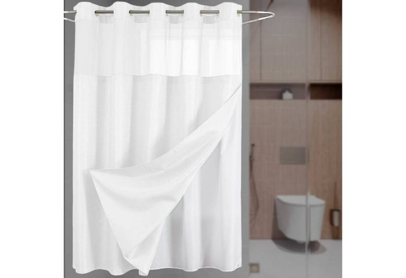 REDOM Duschvorhang Badevorhang Badezimmer Vorhang mit Waffelmuster doppellagig Breite 183 cm (ohne Haken Wasserabweisend Anti-schimmel, 1-tlg., mit Sichtfenster Pflegeleicht Waschbar), Abnehmbarer Innenvorhang für Dusche Badewanne Gäste-WC usw von REDOM