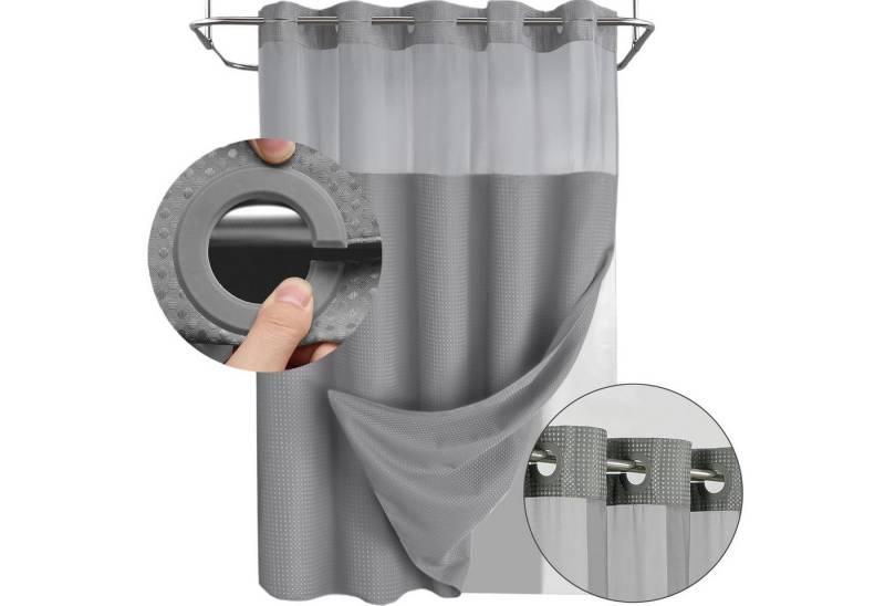 REDOM Duschvorhang Badevorhang Badezimmer Vorhang mit Waffelmuster doppellagig Breite 183 cm (ohne Haken Wasserabweisend Anti-schimmel, 1-tlg., mit Sichtfenster Pflegeleicht Waschbar), Abnehmbarer Innenvorhang für Dusche Badewanne Gäste-WC usw von REDOM