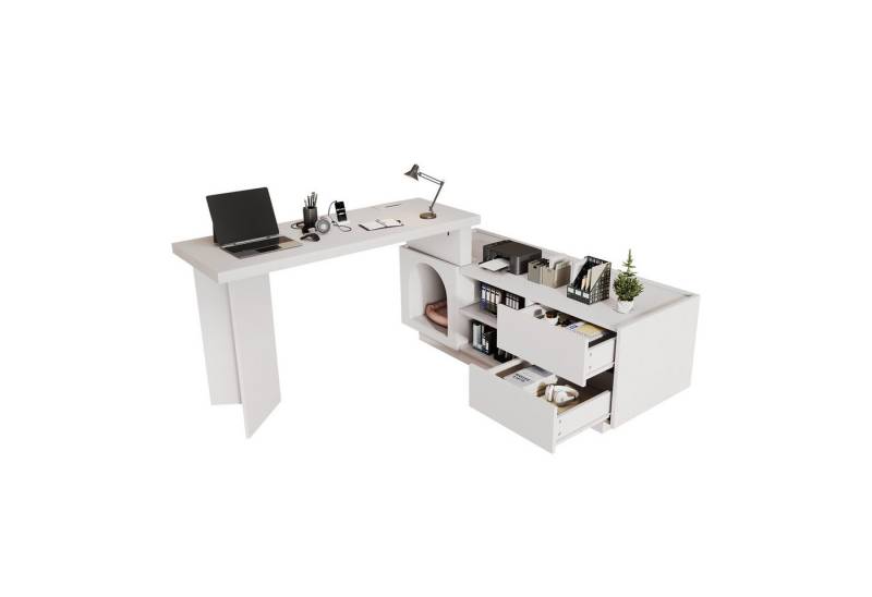 REDOM Eckschreibtisch Stauraum für Haustierbesitzer (Ecktisch, Computertisch, 1-St., verdickte Platte), L-förmig oder einteilig von REDOM