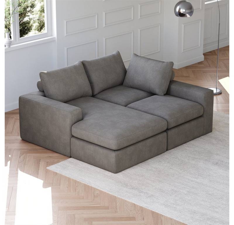 REDOM Ecksofa L-förmiges Cordsofa, mit Chaiselongue, 3 Kissen & Nackenkissen, modulare Bauweise, verstellbare Liegeposition, hochelastischer Schaumstoff 1 Teile, mit Relaxfunktion von REDOM