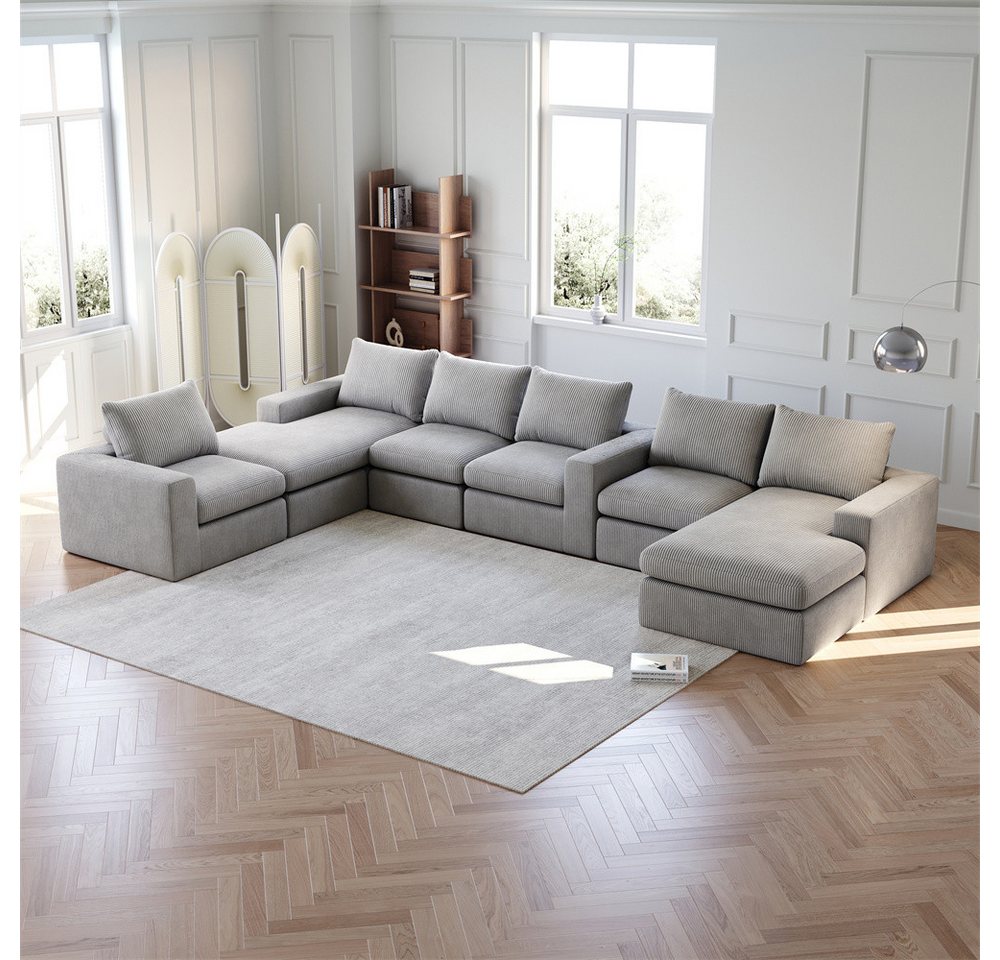 REDOM Ecksofa L-förmiges Cordsofa, mit Chaiselongue, 3 Kissen & Nackenkissen, modulare Bauweise, verstellbare Liegeposition, hochelastischer Schaumstoff 2 Teile, mit Relaxfunktion REDOM Ecksofa L-förmiges Cordsofa, mit Chaiselongue, 3 Kissen & Nackenkissen, modulare Bauweise, verstellbare Liegeposition, hochelastischer Schaumstoff 2 Teile, mit Relaxfunktion von REDOM