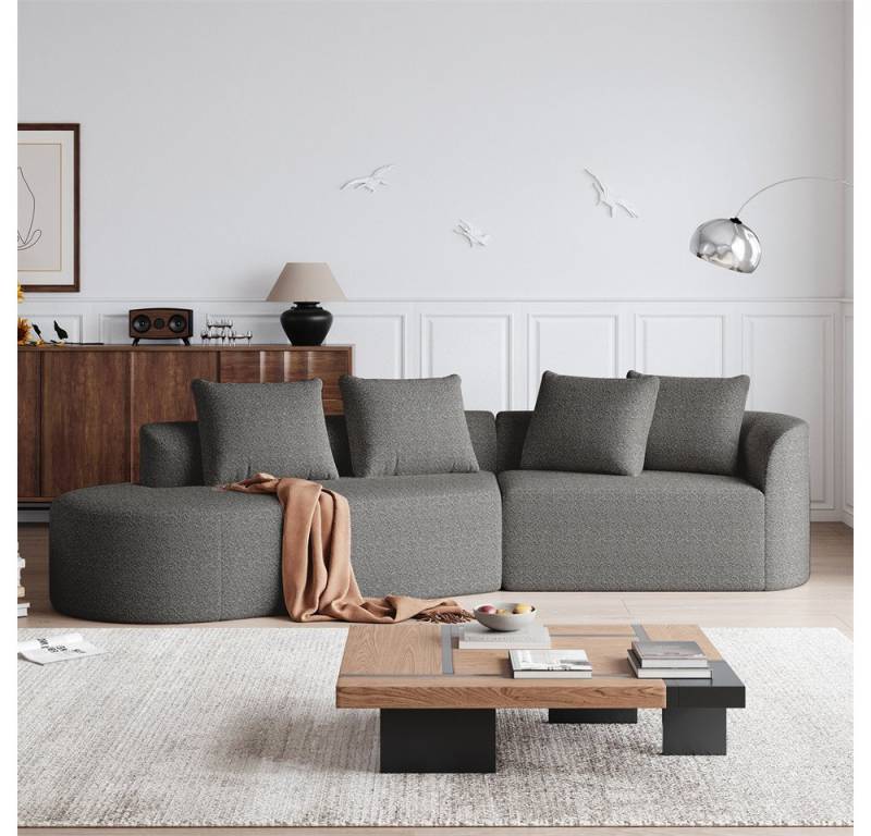 REDOM Ecksofa Modernes Chenille-Sofa, 4-Sitzer, übergroß & modern gepolstert, geschwungenes Ecksofa mit extra tiefer Sitzfläche & 4 Kissen 1 Teile, mit Relaxfunktion von REDOM