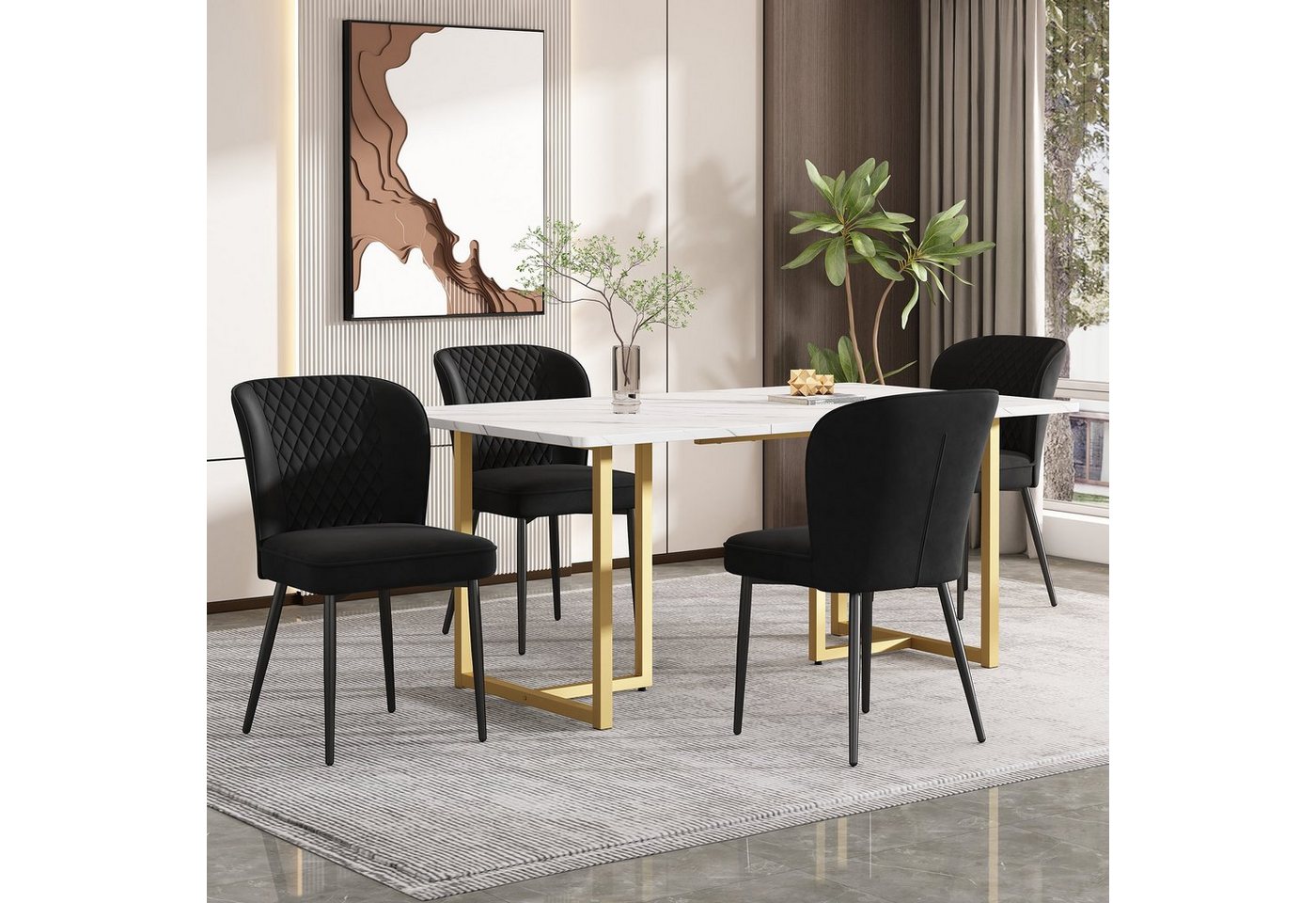 REDOM Essgruppe Esstisch, (Moderner Küchentisch Set mit 4 Stühlen, Esszimmerstuhl mit Metallbeinen), mit Rückenlehne von REDOM