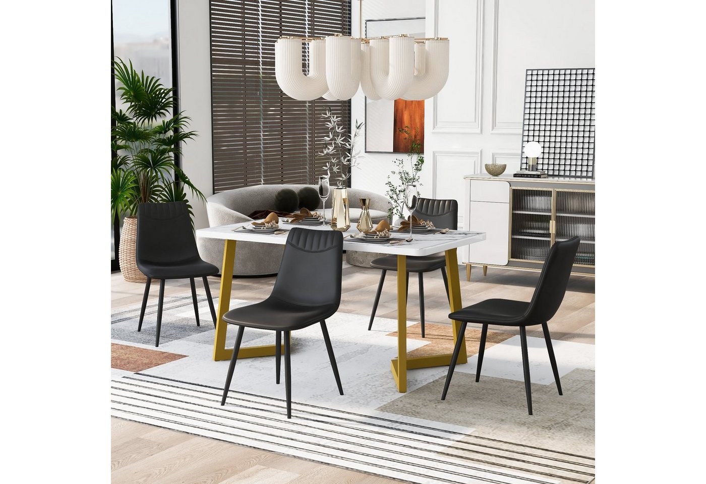 REDOM Essgruppe Esstisch mit 4 Stühlen Set, (Modernes Tisch- und Stuhlset, Marmor gemusterter Esstisch, 5-tlg., Klassische und elegante Stühle), Esstisch mit 4 Stühlen Set Küchen Tisch Esszimmerstuhl von REDOM