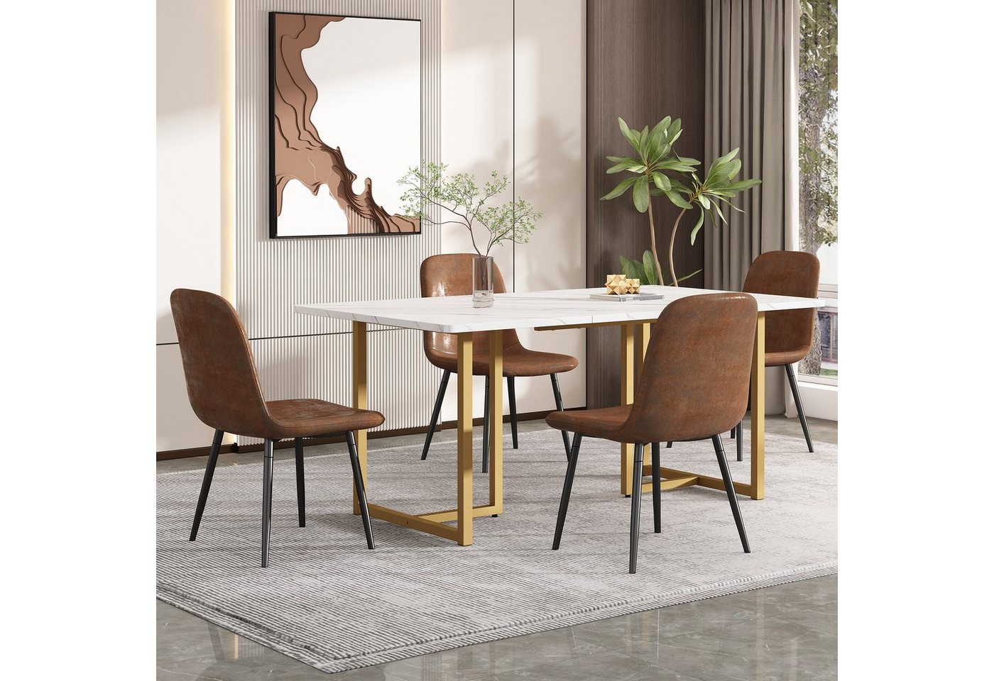 REDOM Essgruppe Esstisch mit Rückenlehne, (Moderner Küchentisch Set mit 4 Stühlen, Esszimmerstuhl mit Metallbeinen) von REDOM