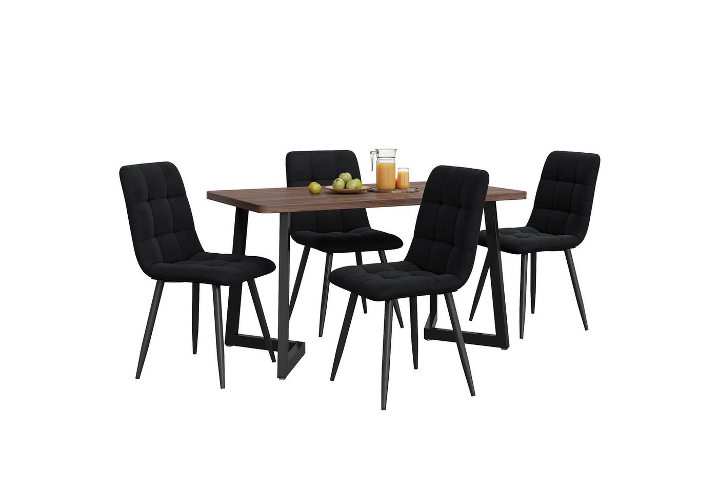 REDOM Essgruppe Esstisch mit Stühlen Set, (mit Walnuss MDF Tisch,mit schwarzen Metallbeinen) von REDOM