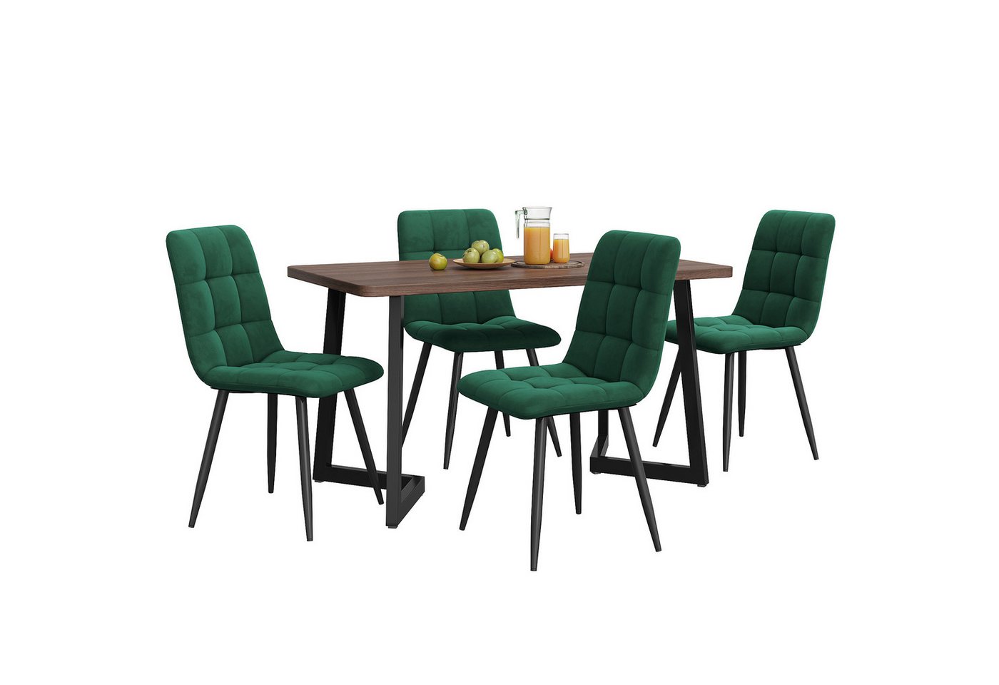 REDOM Essgruppe Esstisch mit Stühlen Set, (mit Walnuss MDF Tisch,mit schwarzen Metallbeinen) von REDOM