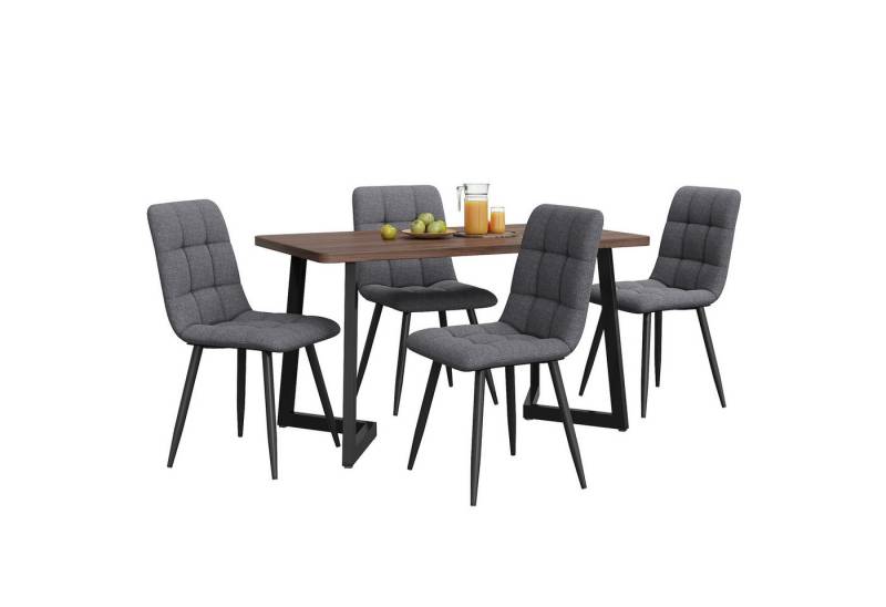REDOM Essgruppe Esstisch mit Stühlen Set, (mit Walnuss MDF Tisch,mit schwarzen Metallbeinen) von REDOM