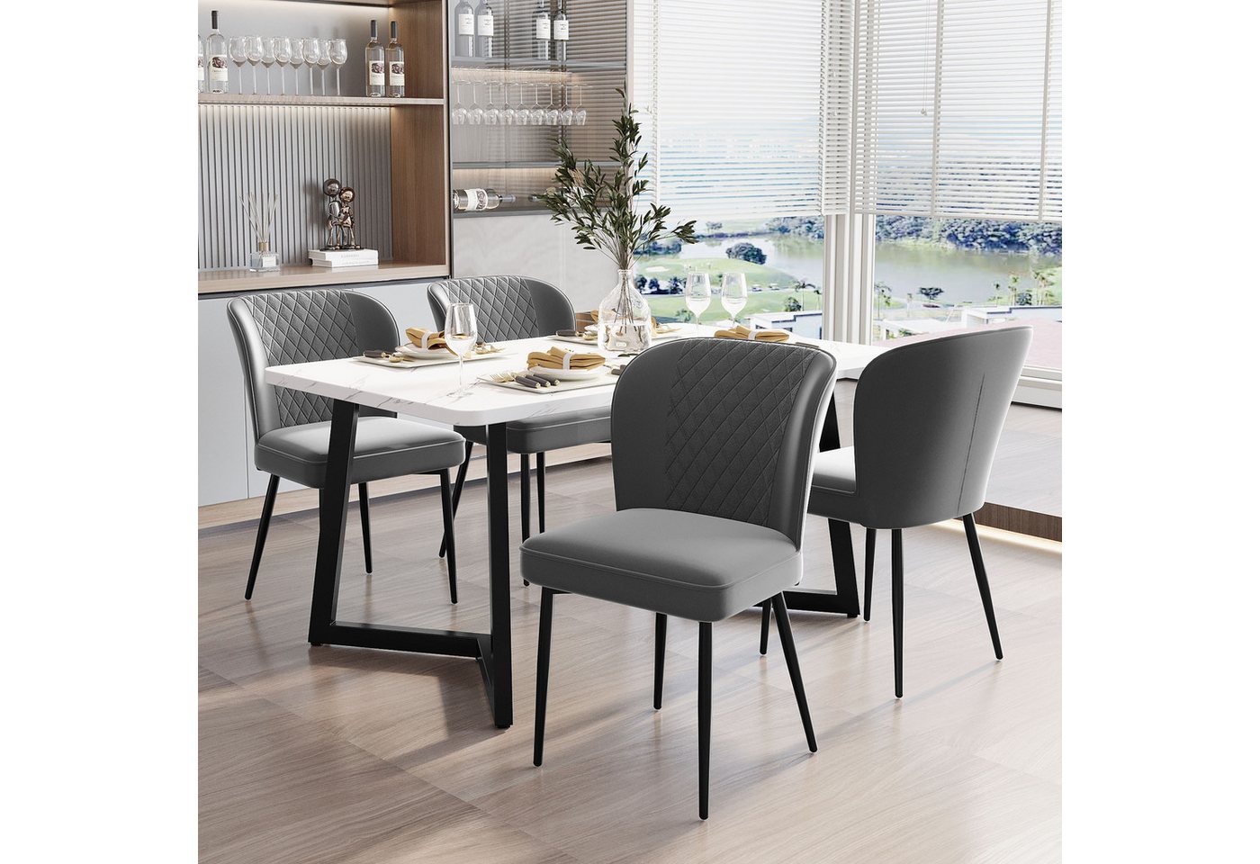 REDOM Essgruppe Küchentisch Set, (5-tlg., 1 Esstisch mit 4 Stühlen), mit Metallbeinen, Samt Esszimmerstühle, 117×68×75cm Esstisch von REDOM