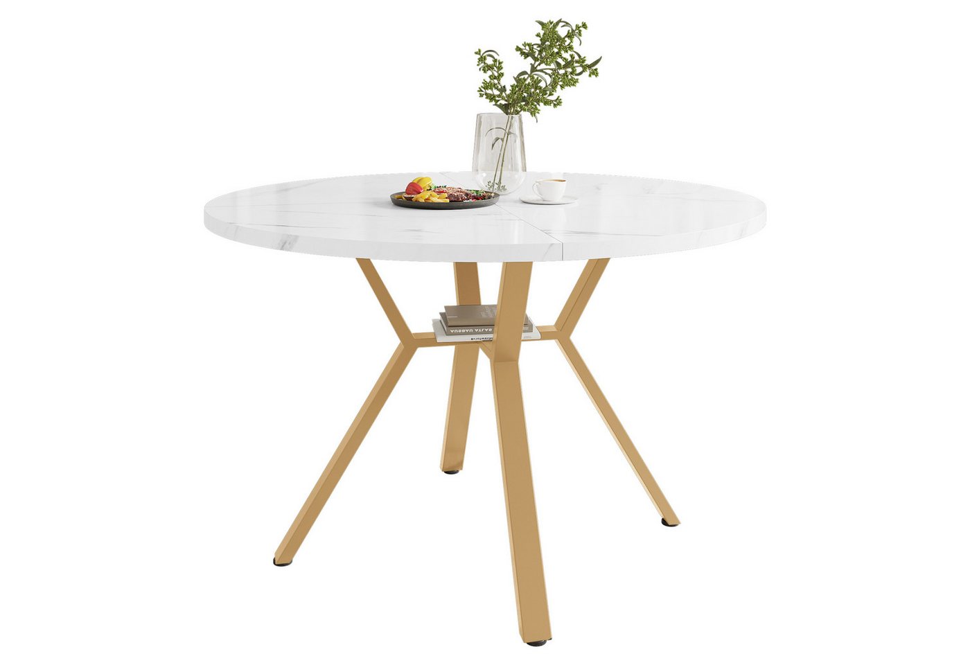 REDOM Essgruppe Moderner Marmor-Esstisch, (mit Goldener X-förmiger Metallhalterung – Pflegeleicht, Langlebig und Elegant für Esszimmer & Wohnzimmer – Ideal für moderne Haushalte, 1-tlg) von REDOM