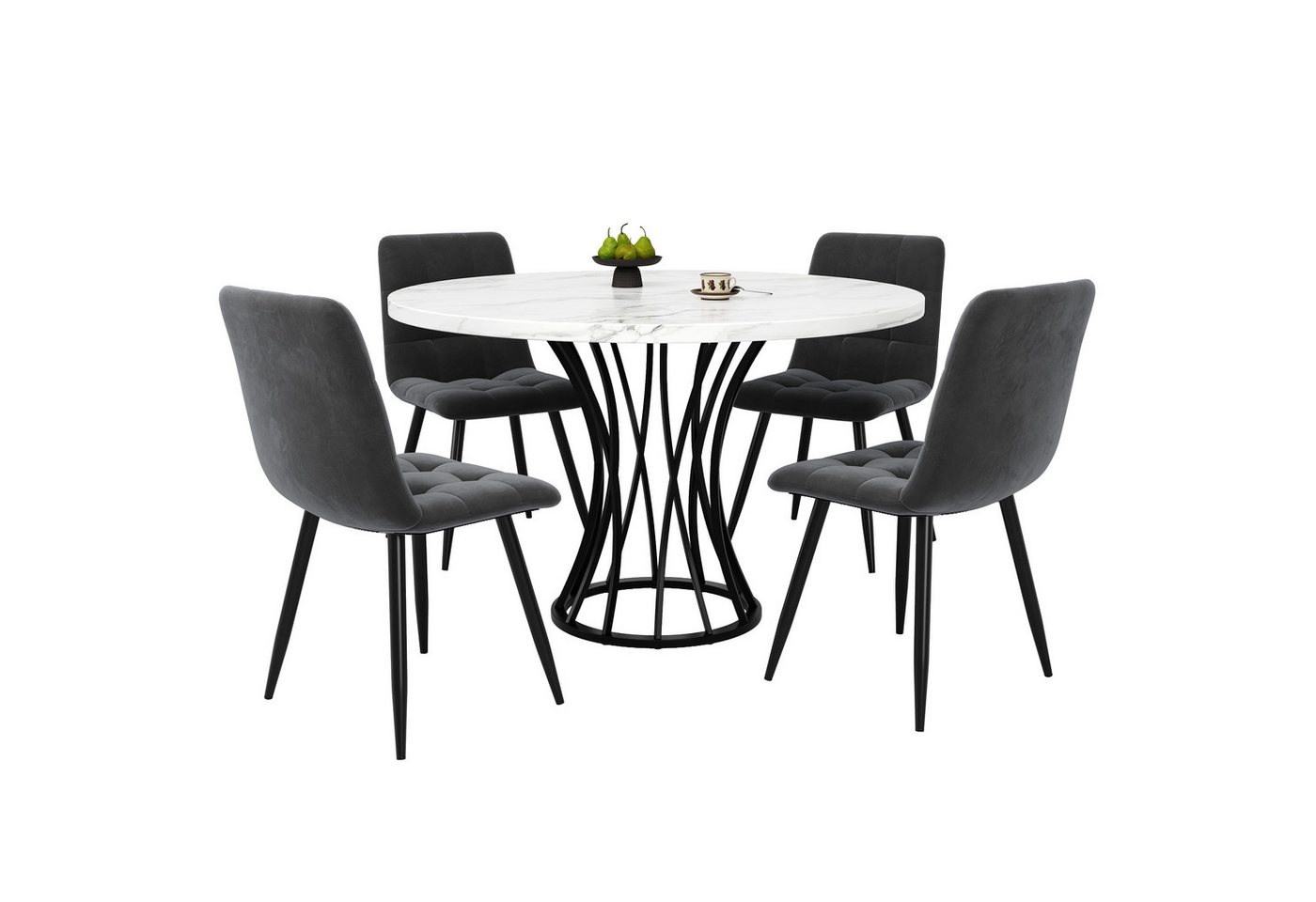 REDOM Essgruppe Modernes 5-teiliges Esstisch-Set, (mit schwarzem Metallrahmen, weiß marmorierter Tischplatte und 4 grauen Samt-Stühlen – modernes Küchentisch-Set für Esszimmer & Wohnzimmer, verstellbare Tischbeine, langlebig, 5-tlg) REDOM Essgruppe Modernes 5-teiliges Esstisch-Set, (mit schwarzem Metallrahmen, weiß marmorierter Tischplatte und 4 grauen Samt-Stühlen – modernes Küchentisch-Set für Esszimmer & Wohnzimmer, verstellbare Tischbeine, langlebig, 5-tlg) von REDOM