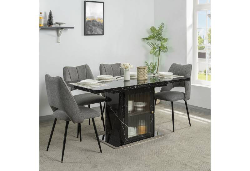 REDOM Esstisch Ausziehbarer Esszimmertische 120-160 cm, mit gedrucktem Marmor (Wohnzimmertisch Tisch mit Stauraum), Tischbeine mit Metallbasis für zusätzliche Stabilität von REDOM