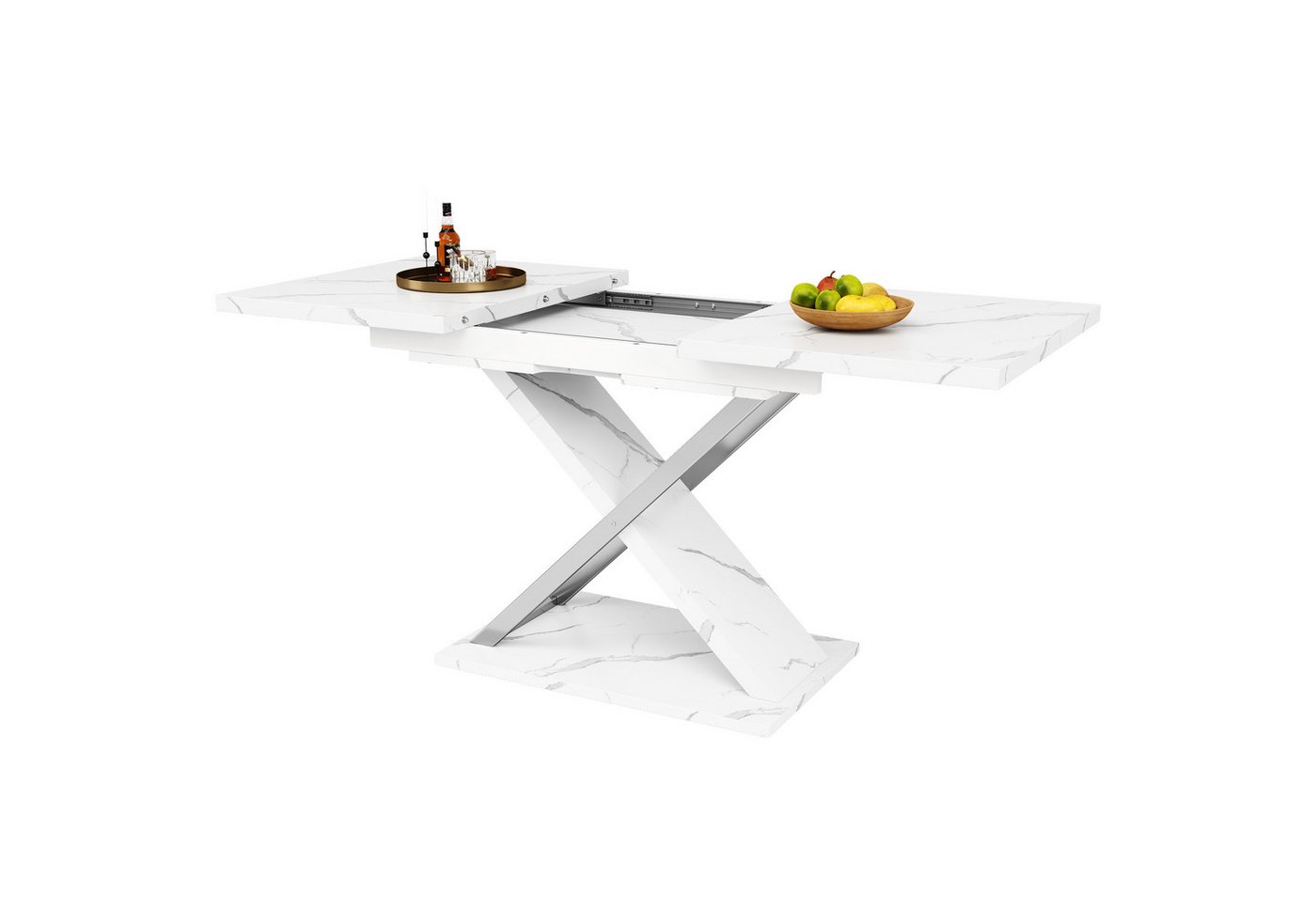 REDOM Esstisch Esstisch Teleskoptisch,Moderne Esstisch (mit Kreuzbeinen, Ausziehbar auf 157 cm, MDF mit Marmormuster, Robuster Küchen- und Wohnzimmer Tisch) von REDOM