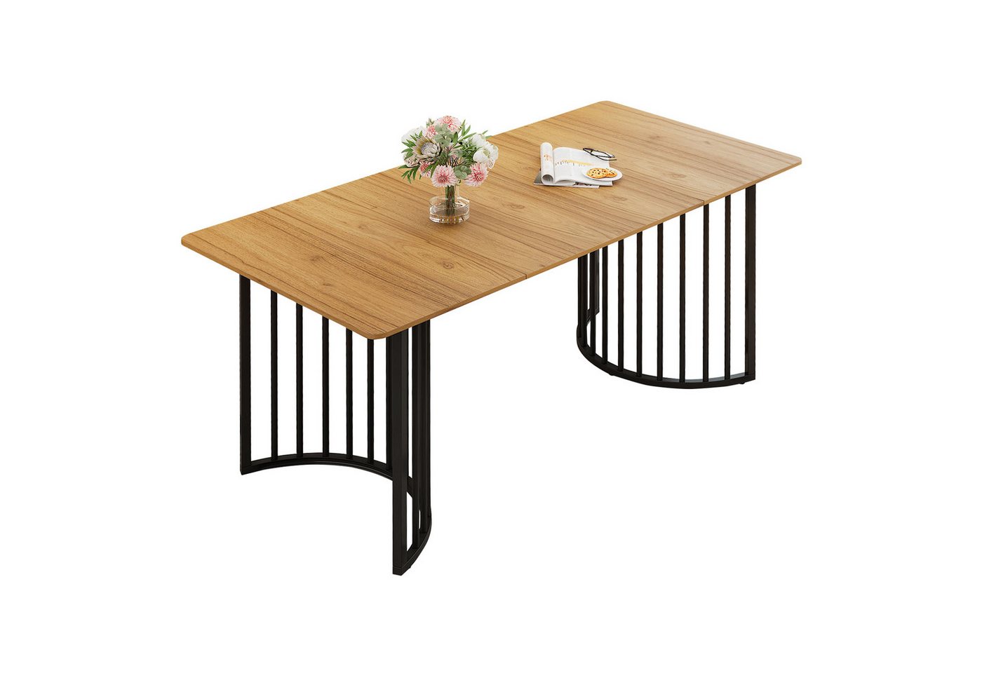 REDOM Esstisch Geschwungenes Küchentisch (Moderner Esstisch für 4 Personen – 140×80 cm Holz Tischplatte mit natürlicher Holzmaserung, stabiler Metallrahmen, Industriestil) von REDOM